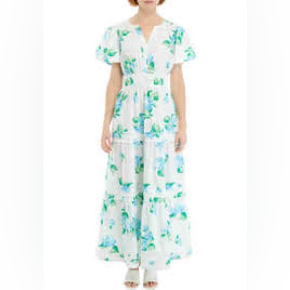 Crown & Ivy Hydrangea Maxi Dress flutter sleeve tiered size Large L - Picture 6 of 6